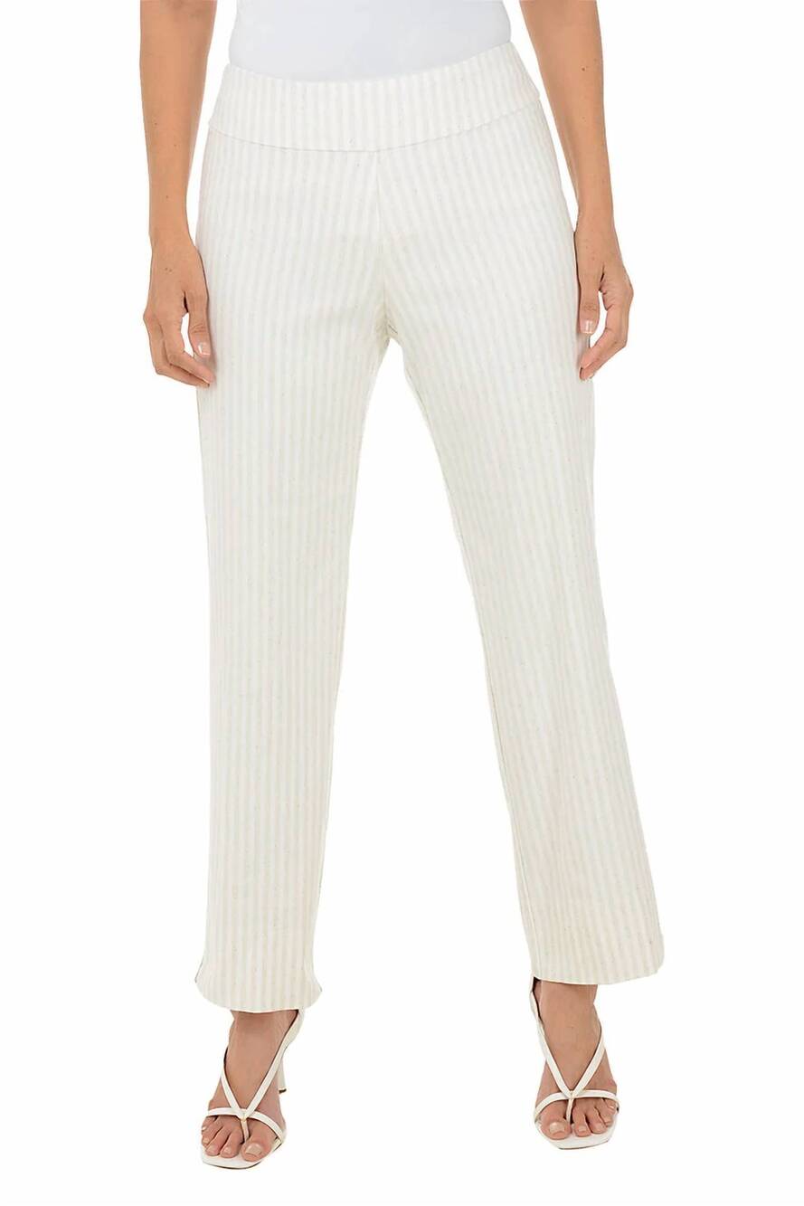 NEW KRAZY LARRY flared pull on pant in oatmeal stripe